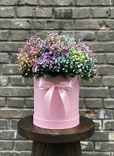Цветочная композиция из Гипсофила и Розы в шляпной коробке в Толмачёво