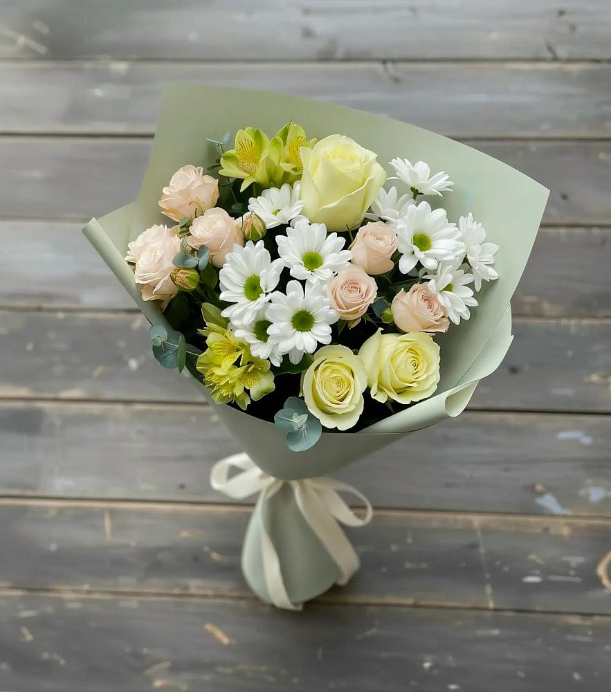 Букет цветов из: Альстромерии, Розы и Хризантемы в Толмачёво