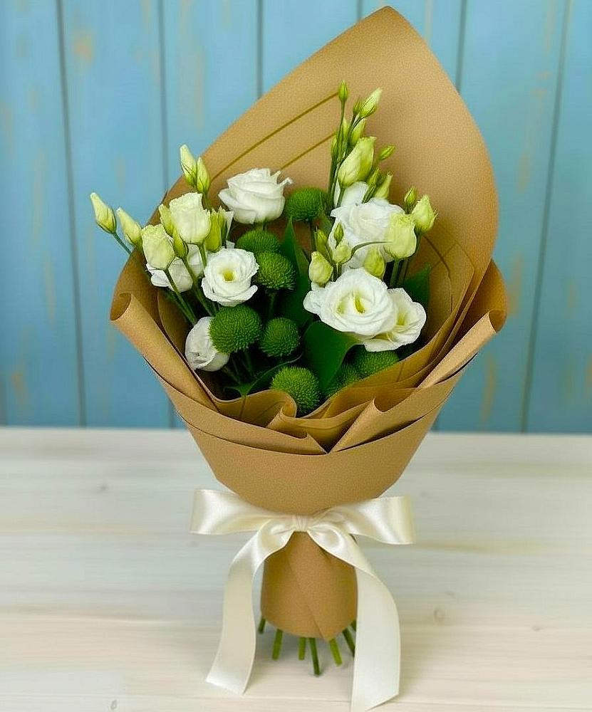 Букет цветов из: Хризантемы и Лизиантусы в Толмачёво