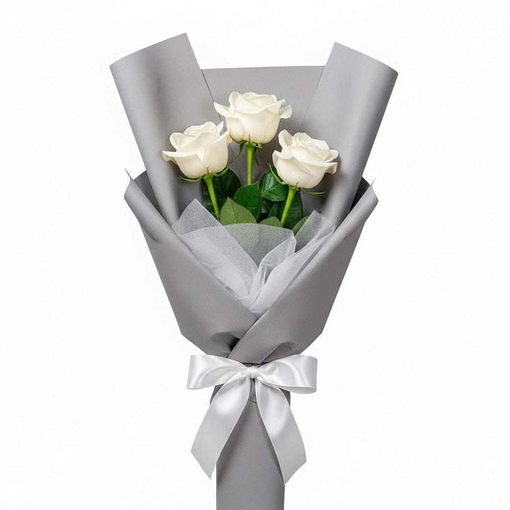 Букет 3 белые розы в Толмачёво