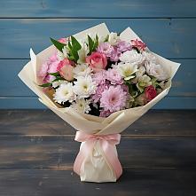 Букет цветов из:  Хризантемы, Альстромерии и Розы в Толмачёво