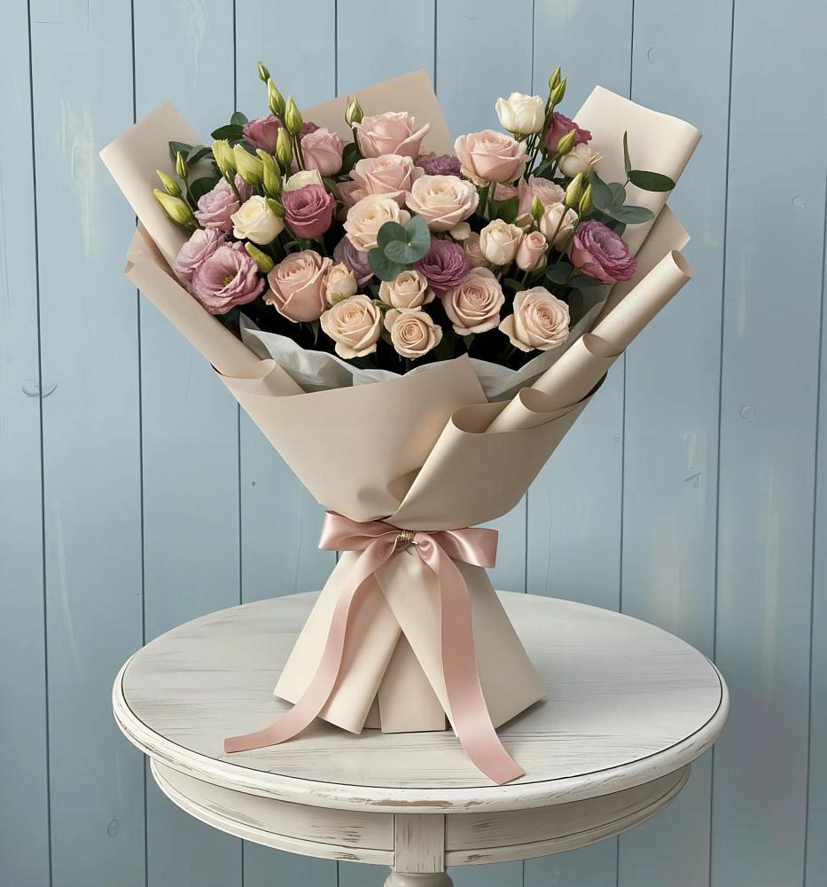 Букет цветов из: Розы и Лизиантусы в Толмачёво