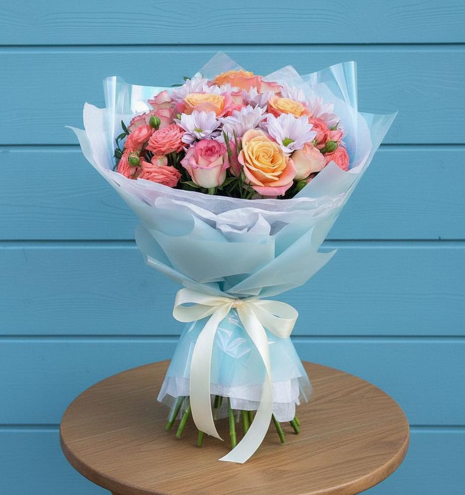 Букет цветов из: Хризантемы и Розы в Толмачёво